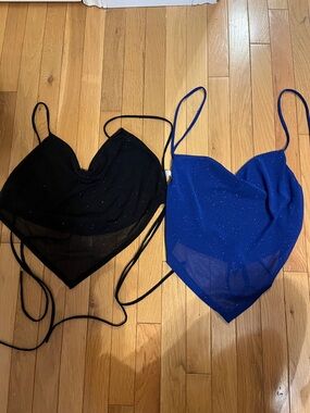 Bundle of two sparkly cowl neck strappy backless halter tops